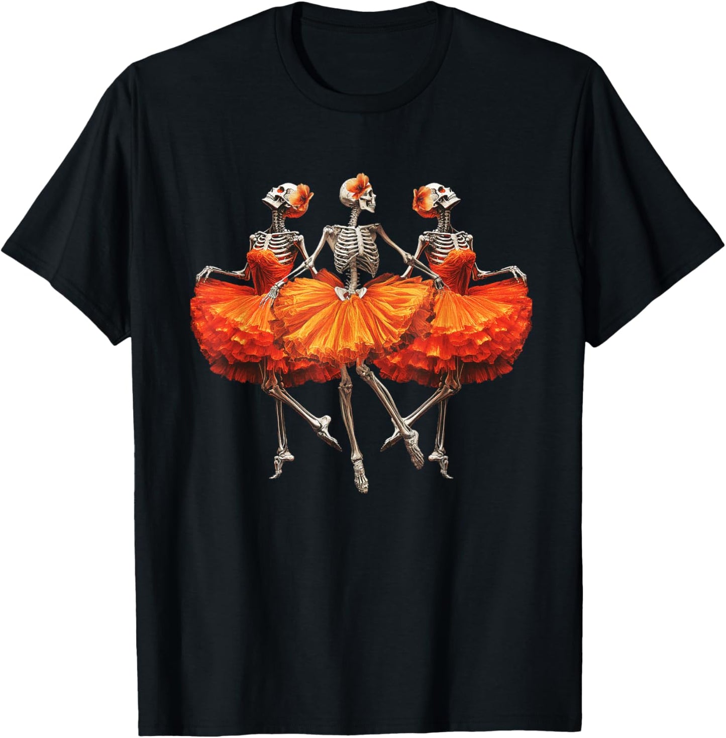 Dancing Skeleton Ballerina Graphic Fun Halloween Dance T-Shirt - T-Shirt | Black