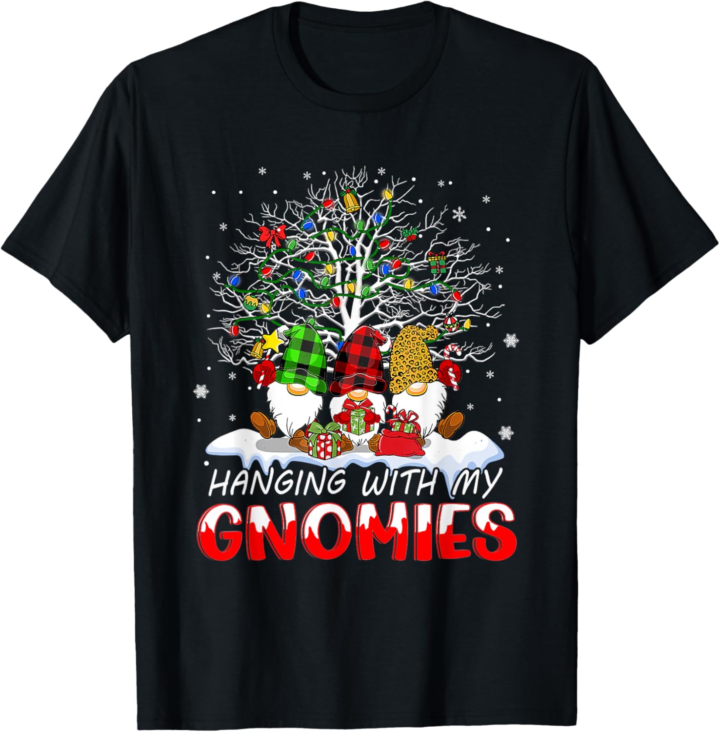 Funny Christmas Gnome Hanging With My Gnomies Family Pajamas T-Shirt - T-Shirt | Black