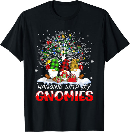 Funny Christmas Gnome Hanging With My Gnomies Family Pajamas T-Shirt - T-Shirt | Black