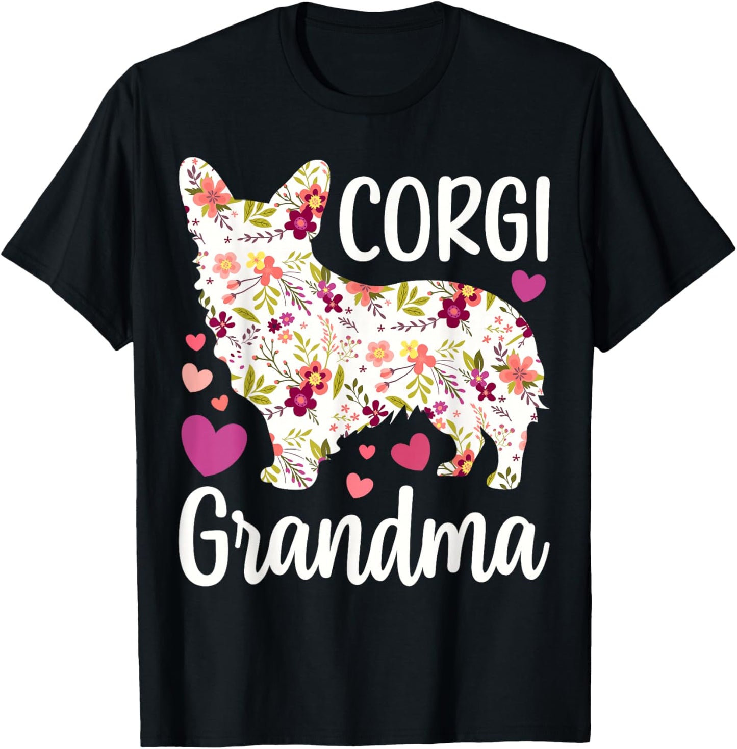 Corgi Dog Corgi Grandma Appreciation Floral Men Women T-Shirt - T-Shirt | Black