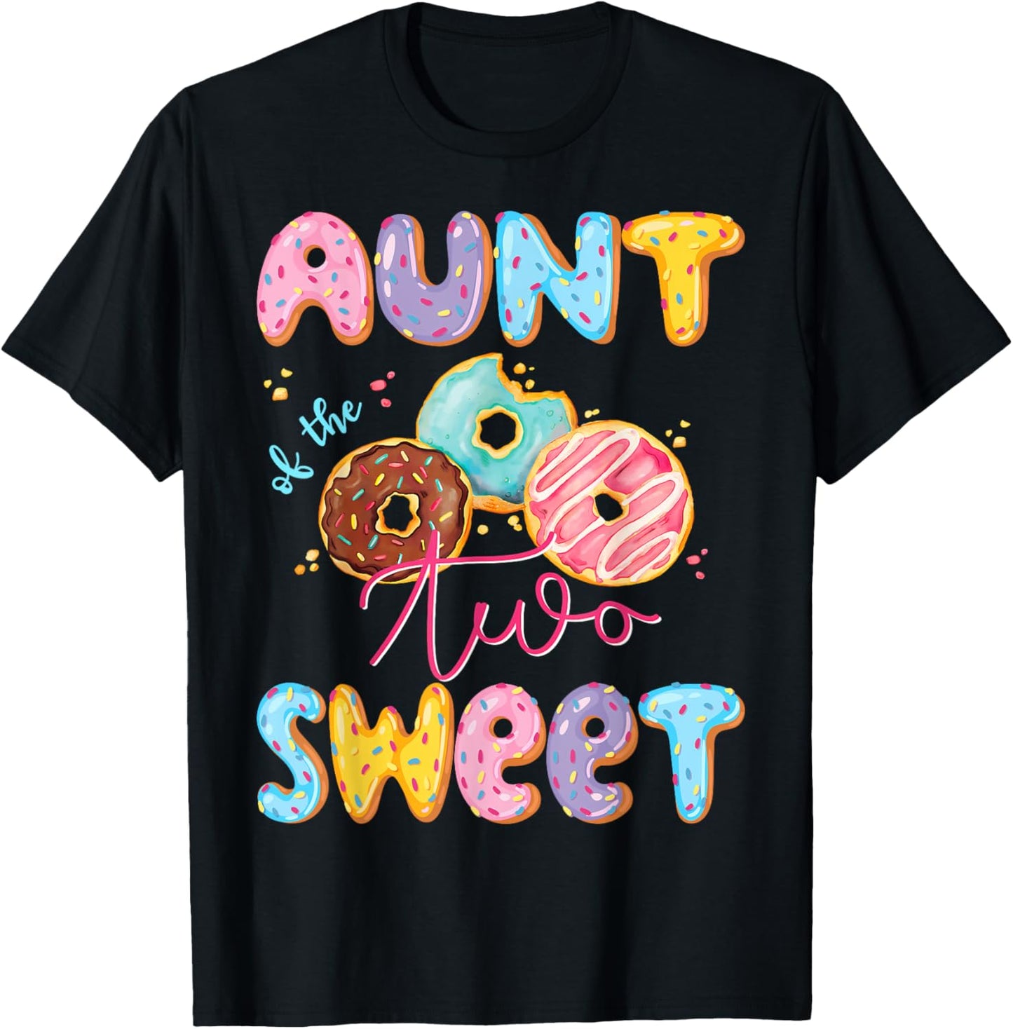 Aunt Of The Two Sweet Donut Matching 2Nd Birthday Girl T-Shirt - T-Shirt | Black