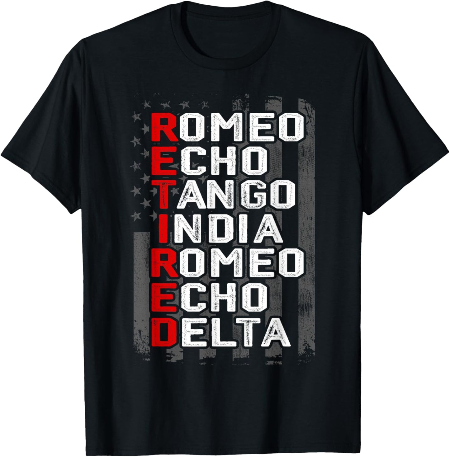 Phonetic Alphabet Retired Veteran American Flag Military T-Shirt - T-Shirt | Black
