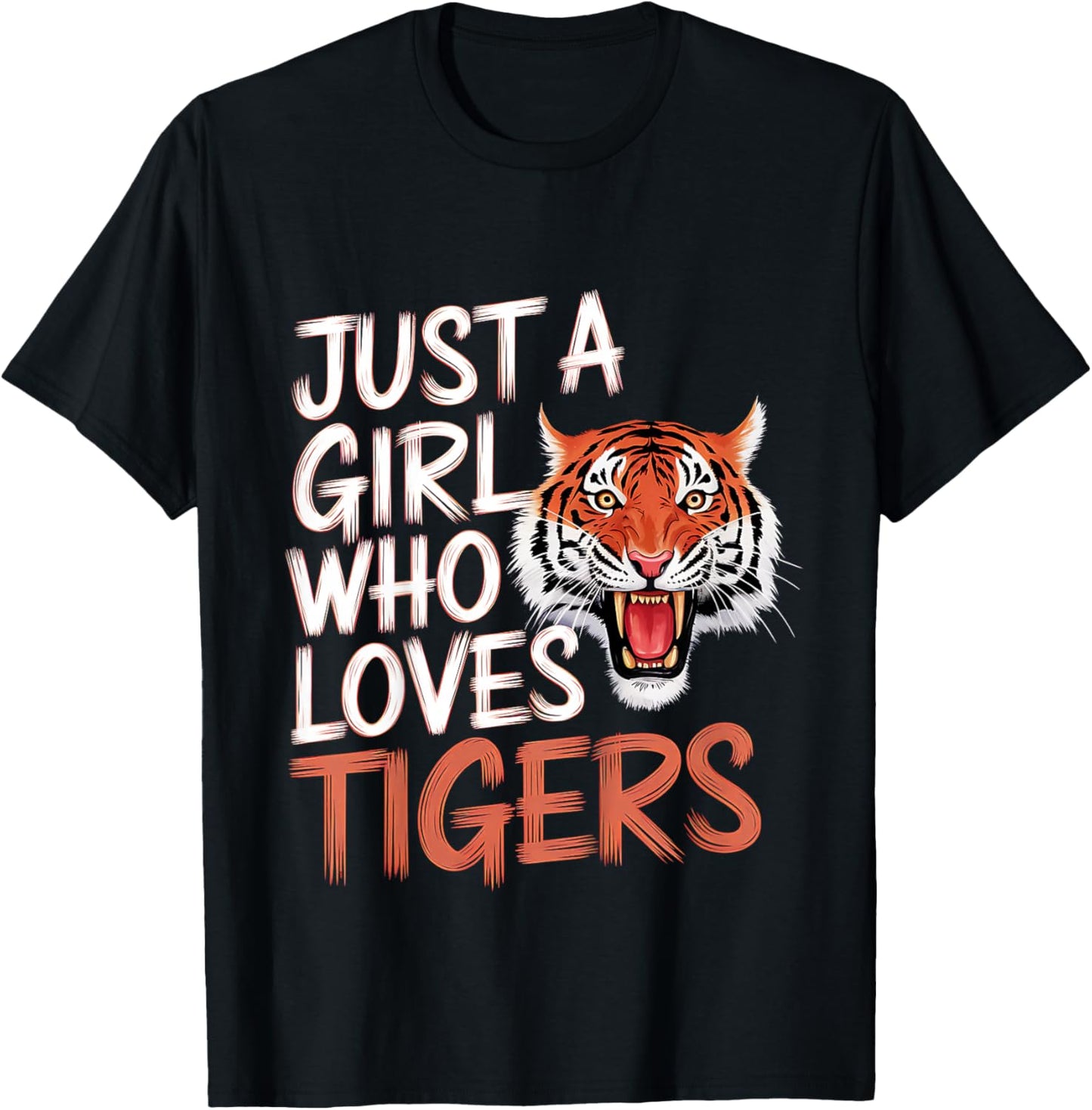 Kids Cute Tiger Just a Girl Who Loves Tigers Wild Animals Lover T-Shirt - T-Shirt | Black