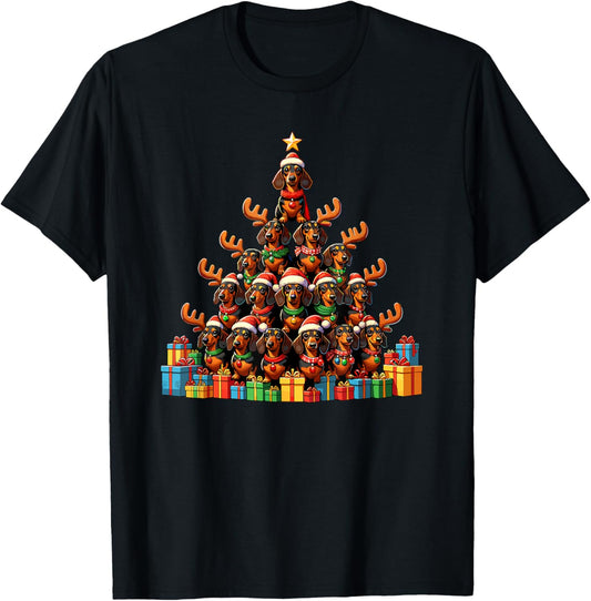 Christmas Tree Dachshund Dog Dachshunds Doxie T-Shirt - T-Shirt | Black