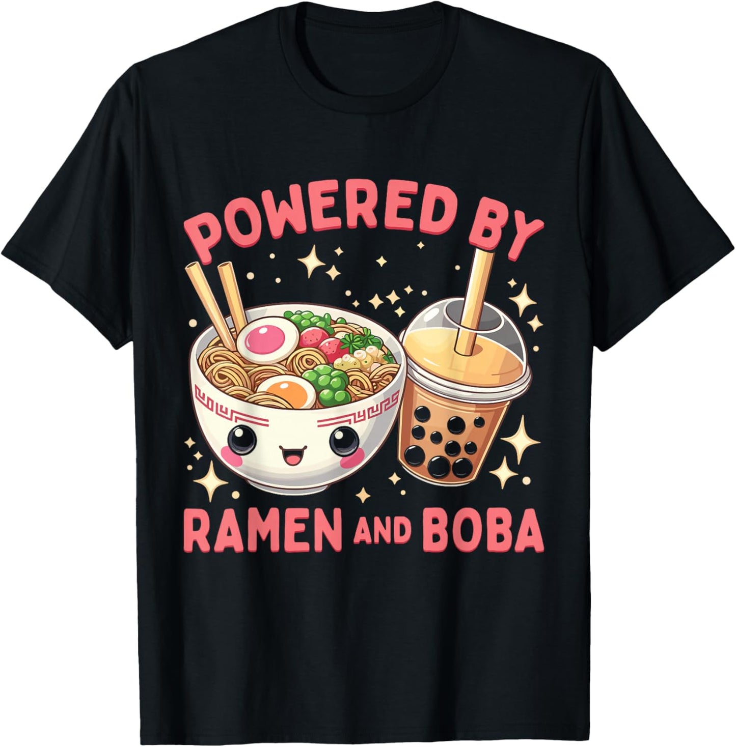 Powered By Ramen And Boba Ramen Boba Bubble Tea T-Shirt - T-Shirt | Black