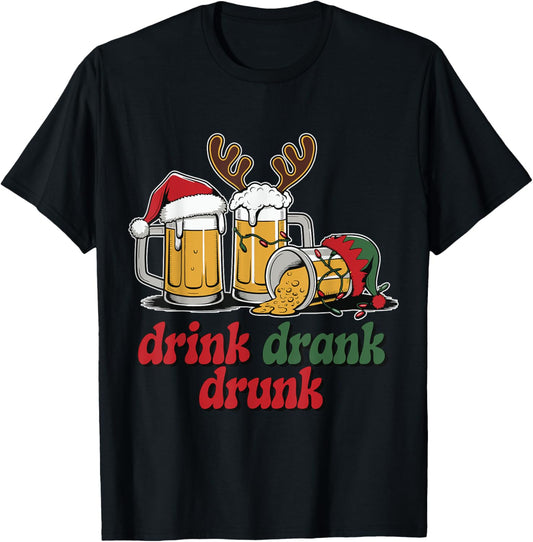 Drink Drank Drunk Christmas Beer T-Shirt - T-Shirt | Black