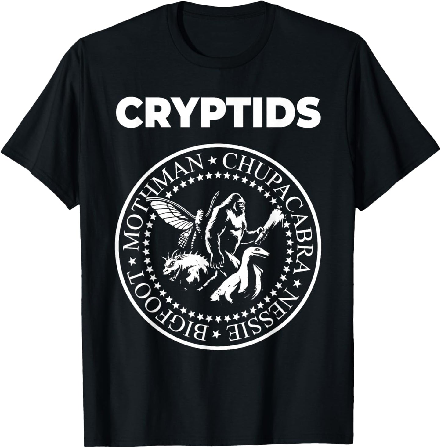 Cryptids Mothman Chupacabra Bigfoot Nessie Cryptozoology T-Shirt - T-Shirt | Black