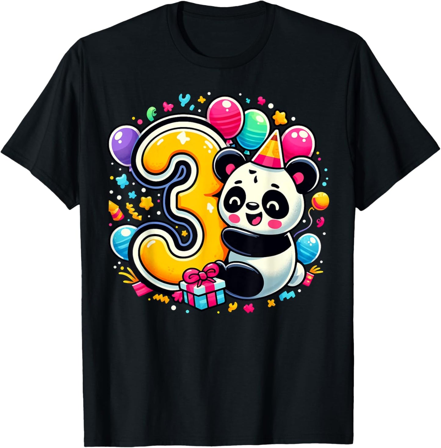 Panda 3rd birthday boy girl 3 years old third three Panda T-Shirt - T-Shirt | Black