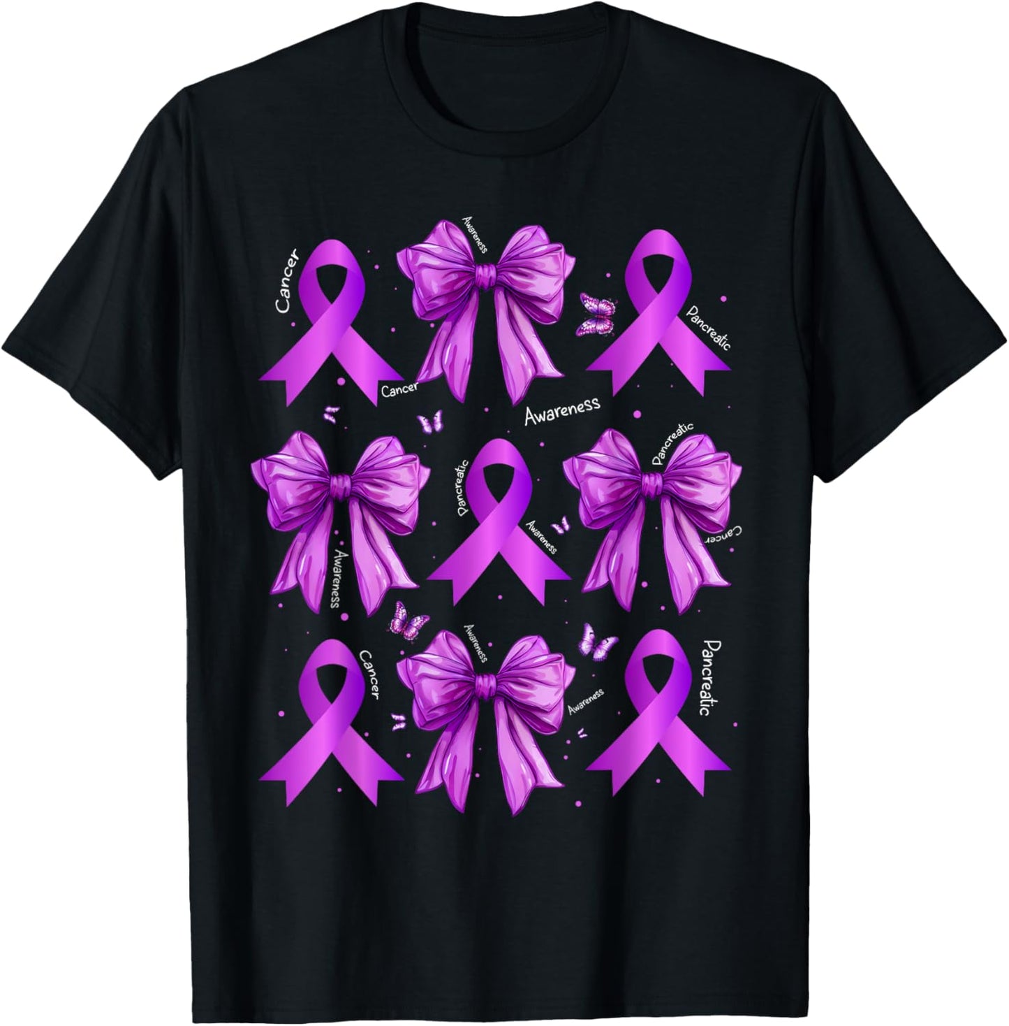 Purple Coquette Bow Cure Pancreatic Cancer Awareness T-Shirt - T-Shirt | Black