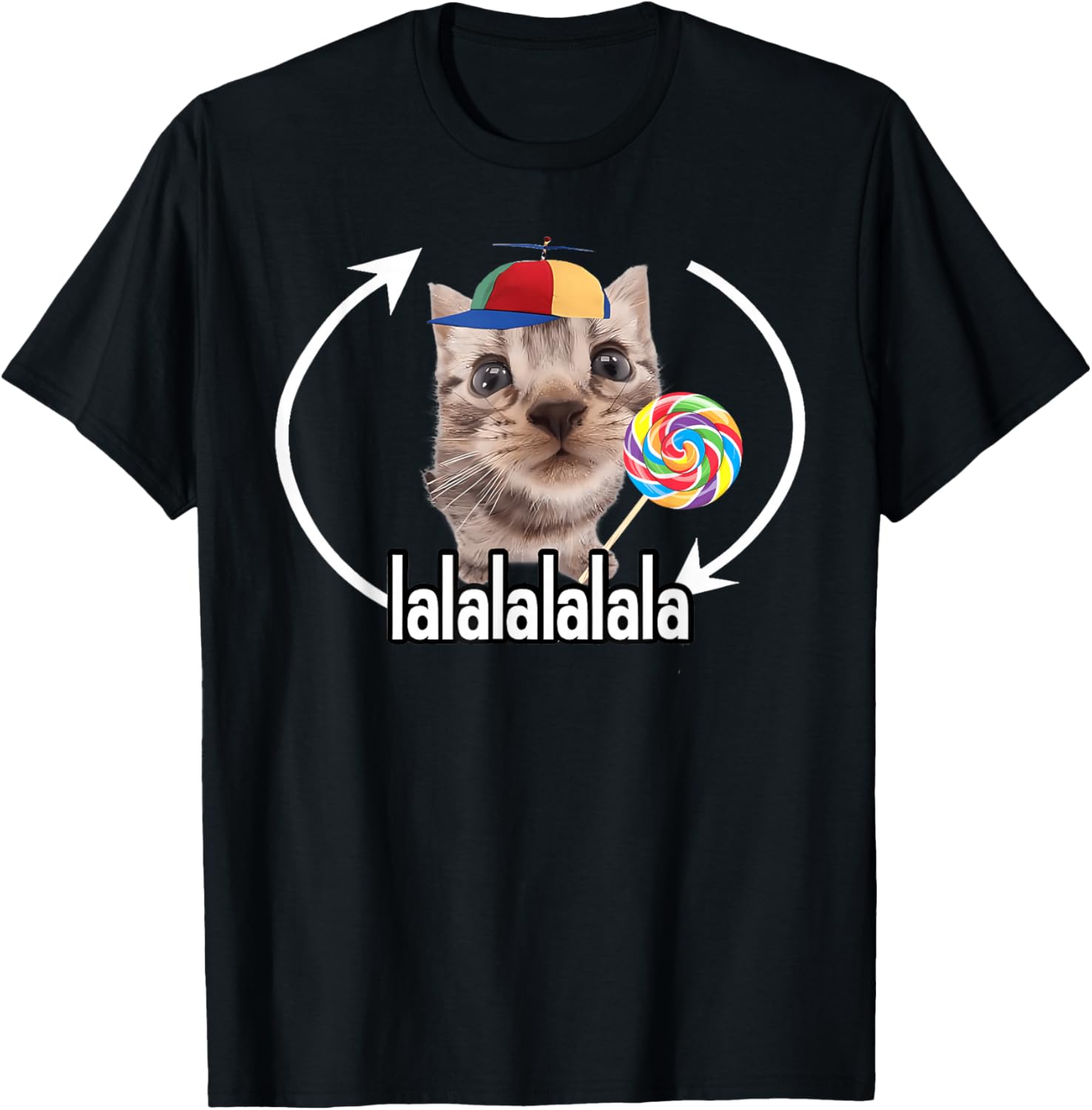 Silly Cat With Lollipop Meme T-Shirt - T-Shirt | Black