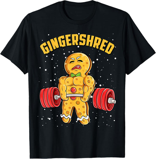 Gingershred Funny Gingerbread Man Gym Bodybuilding Christmas T-Shirt - T-Shirt | Black