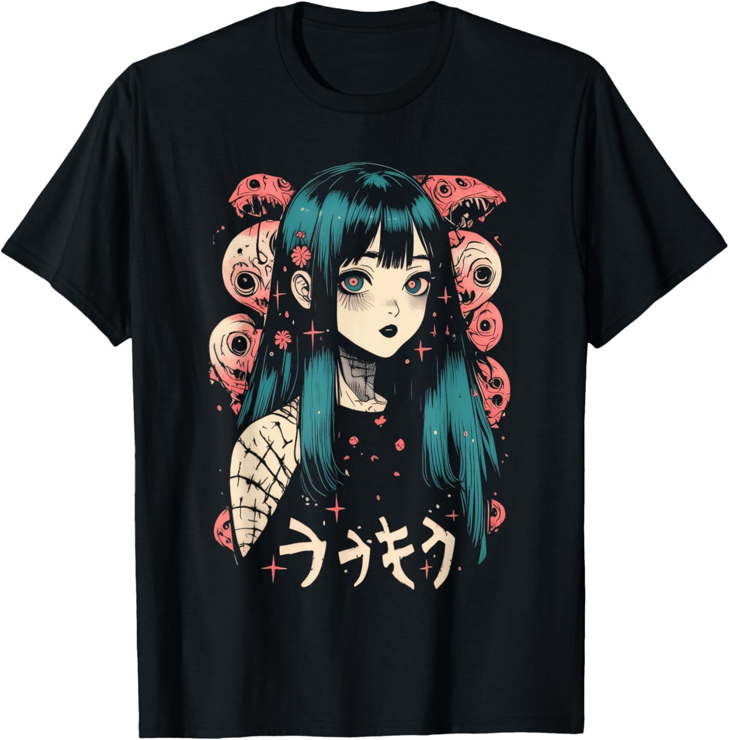 Goth Grunge Demon Anime Girl Waifu Horror Alt Aesthetic T-Shirt - T-Shirt | Black