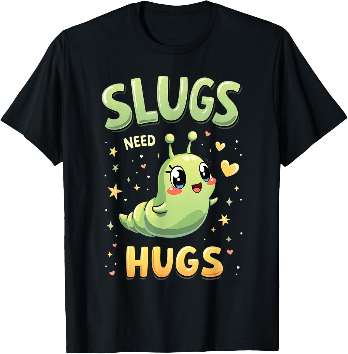 Cute Slug Lovers Whimsical Apparel Slugs Need Hugs Cute Cartoon Slug Art -Adult Black Small T-Shirt - T-Shirt | Black