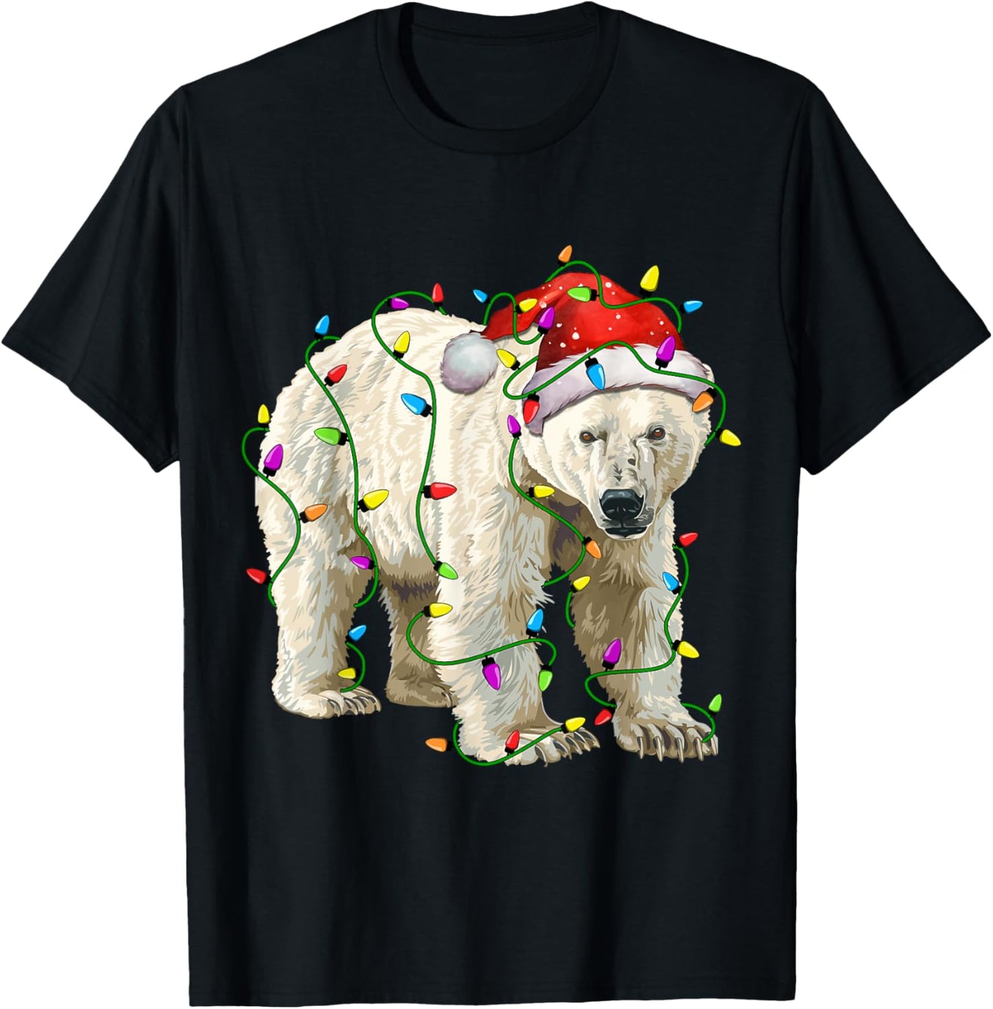 Polar Bear Santa Christmas Tree Lighting Xmas Funny T-Shirt - T-Shirt | Black