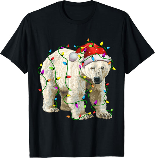 Polar Bear Santa Christmas Tree Lighting Xmas Funny T-Shirt - T-Shirt | Black
