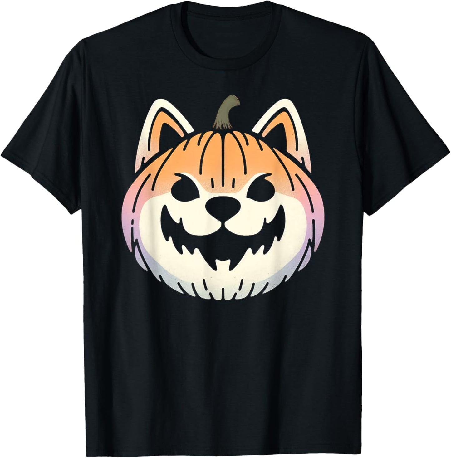 Spooky Shiba Inu Akita Dog Jack O Lantern Halloween Pumpkin T-Shirt - T-Shirt | Black