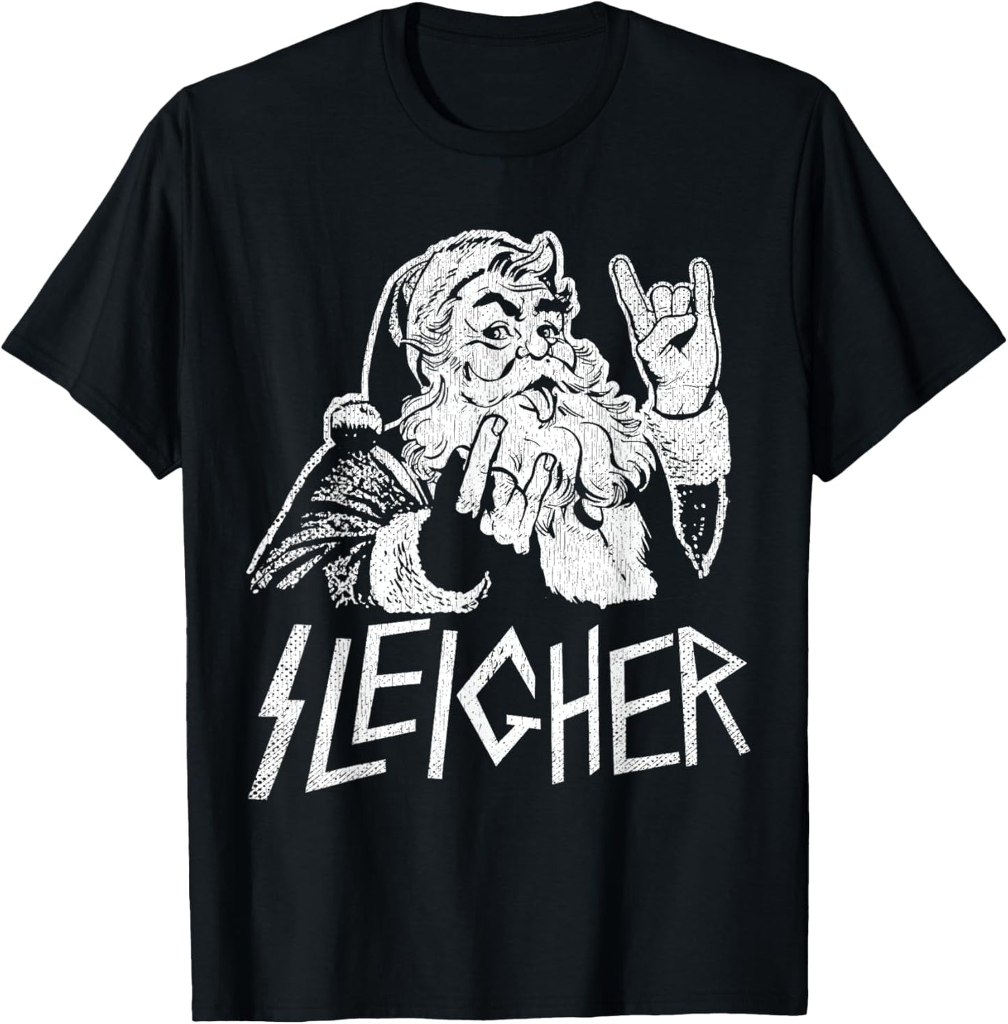 Sleigher Santa Claus Rock On Goth Heavy Metal Christmas T-Shirt - T-Shirt | Black