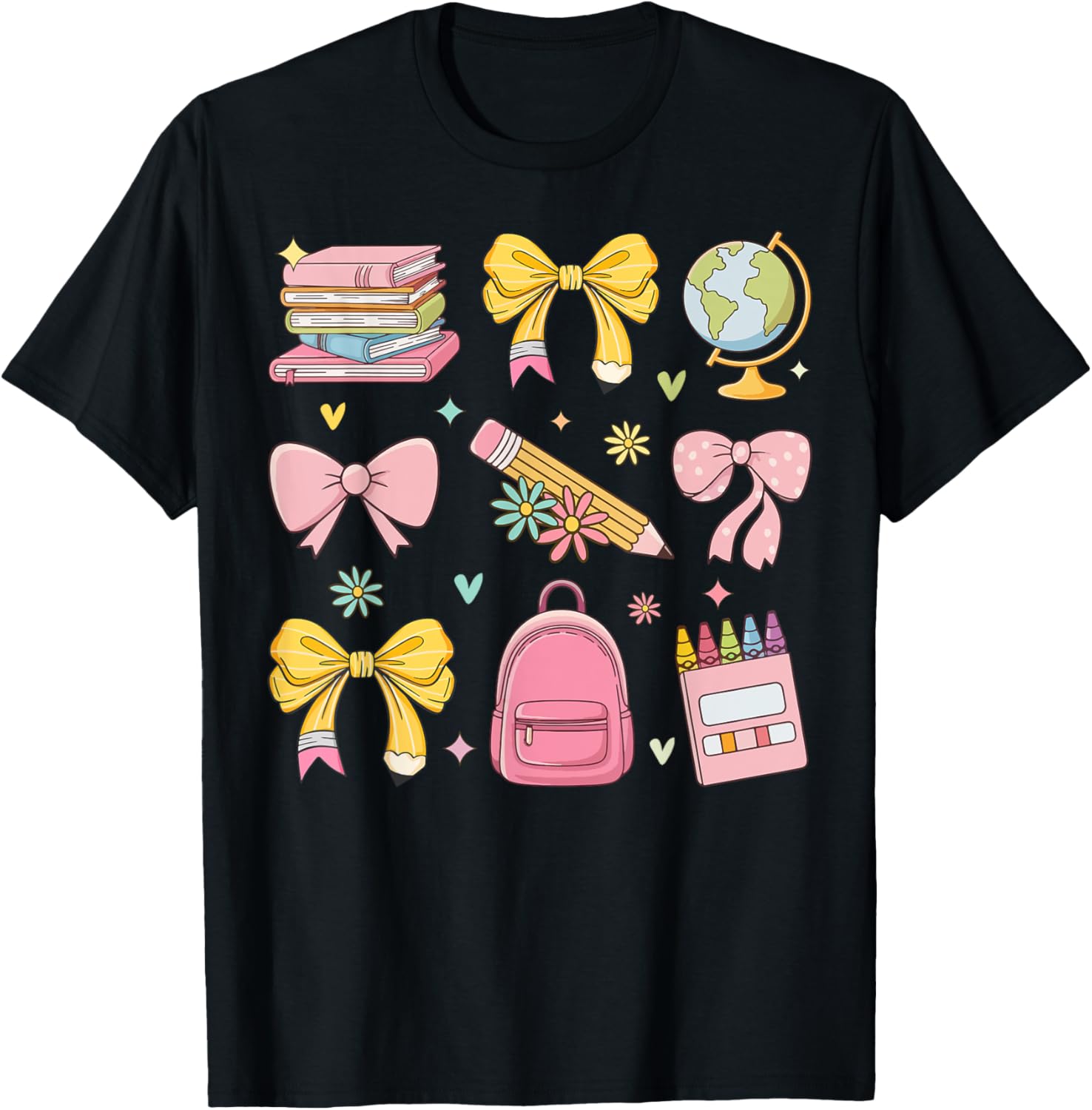 Coquette Bow Pencil Teacher Back To School Appreciation T-Shirt - T-Shirt | Black