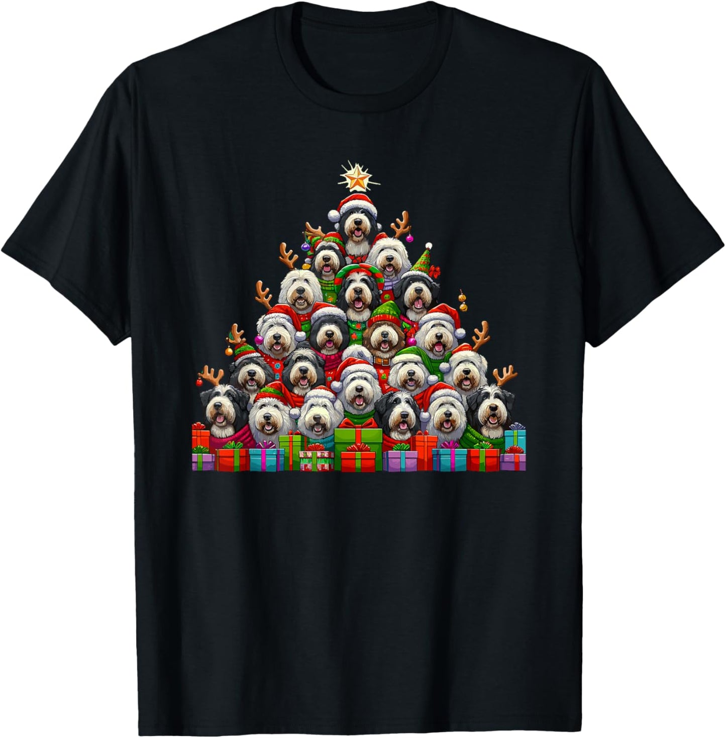Christmas Tree Old English Sheepdog T-Shirt - T-Shirt | Black