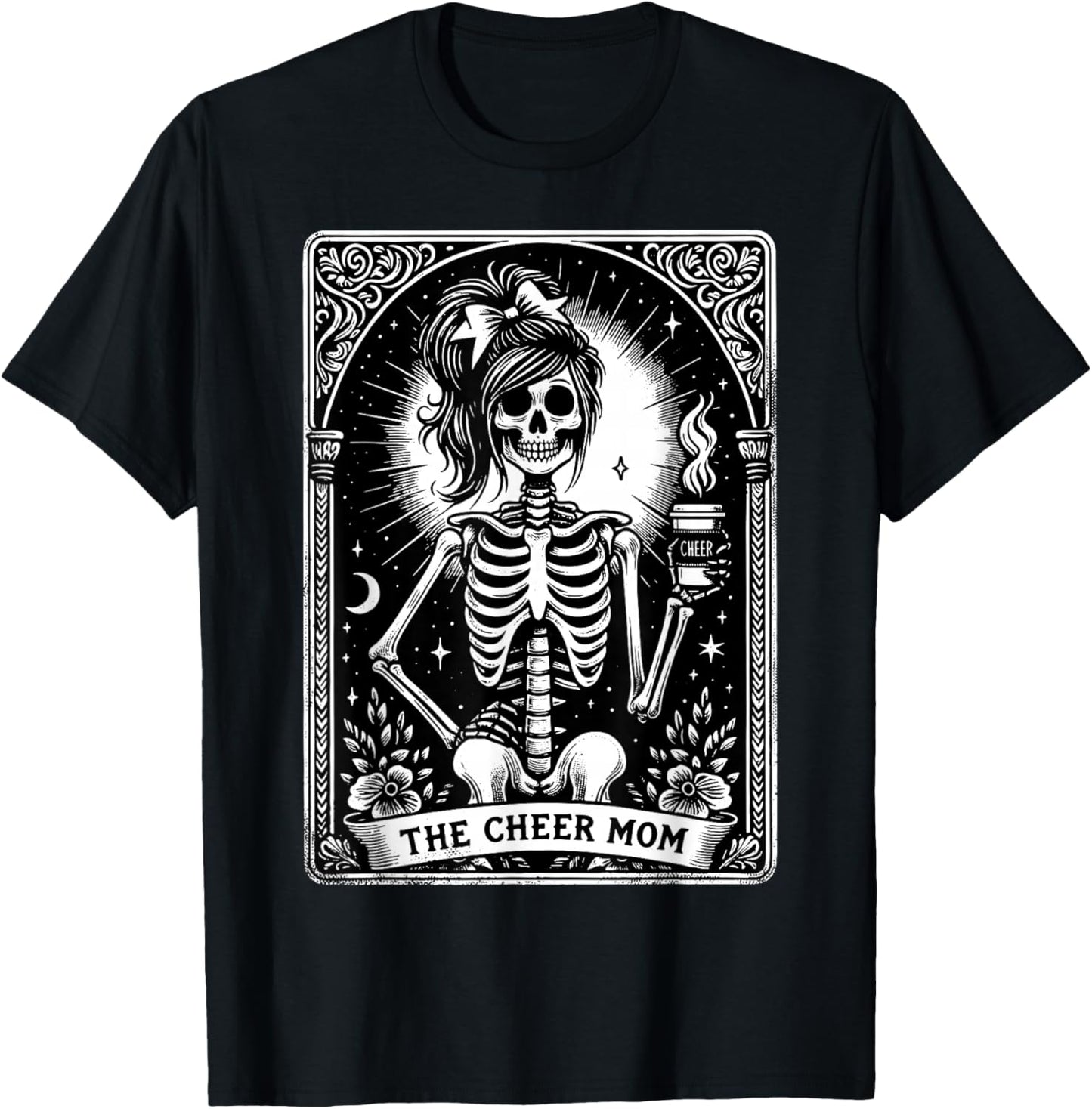 The Cheerleader Funny Tarot Card Girls Skeleton Cheer Mom T-Shirt - T-Shirt | Black