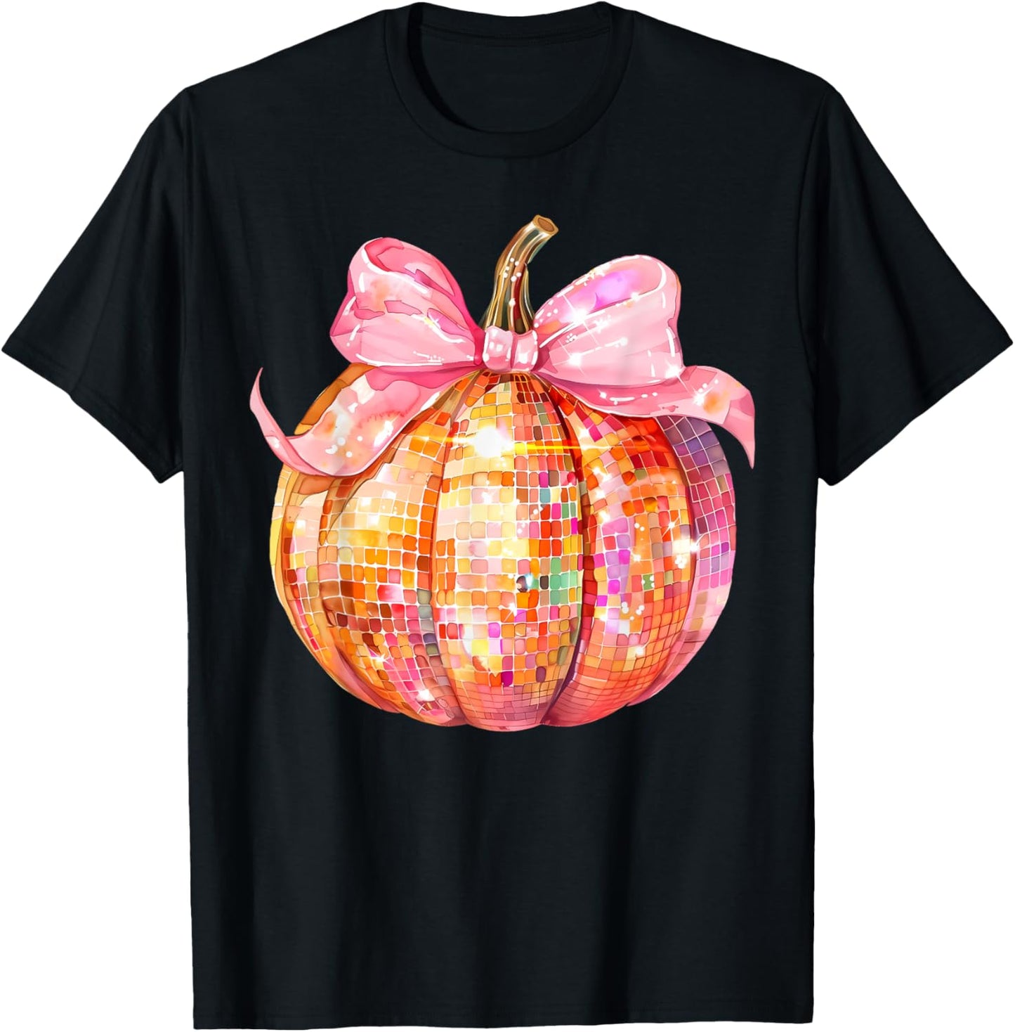 Coquette Pumpkin Bow Disco Ball Cute Girly Halloween Costume T-Shirt - T-Shirt | Black