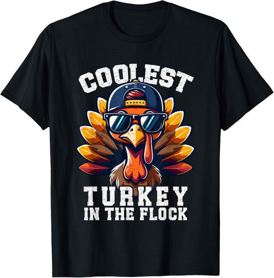 Coolest Turkey Thanksgiving Toddler Boys Kids Men Turkey T-Shirt - T-Shirt | Black