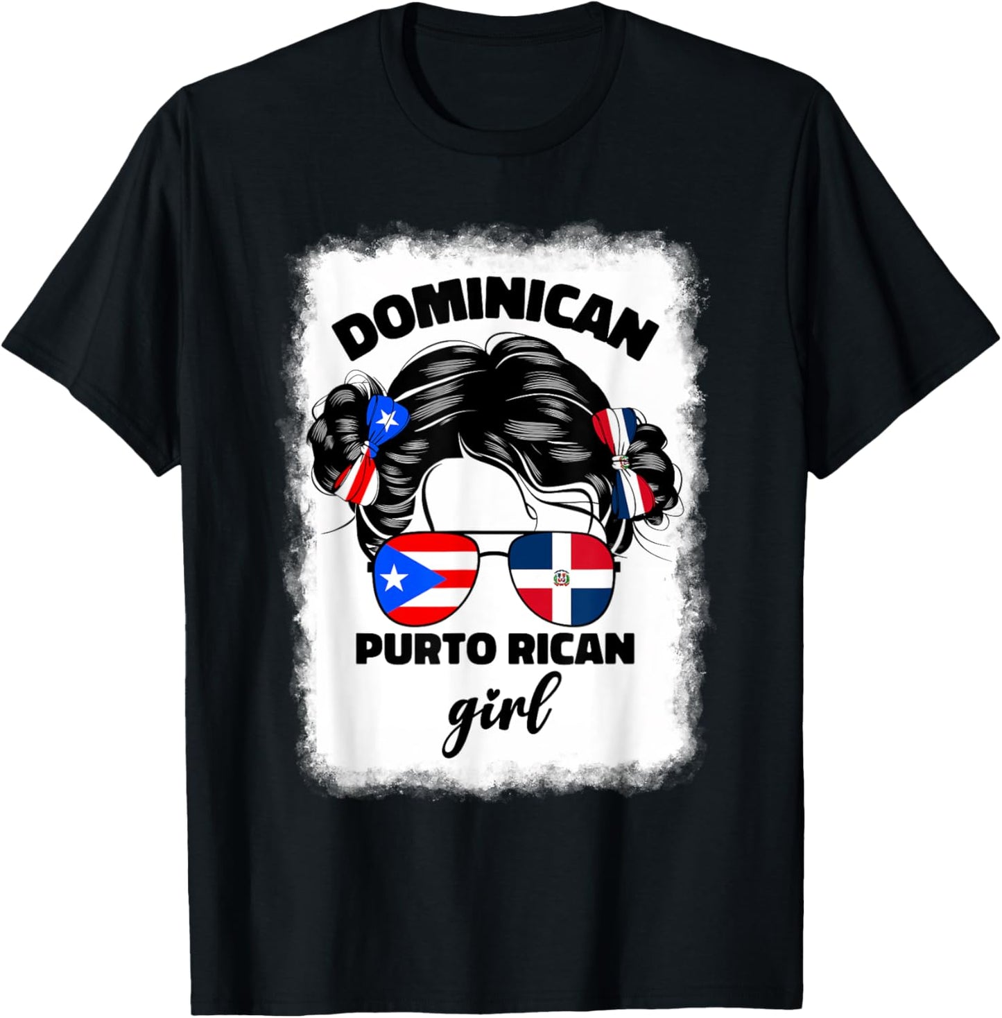 DominiRican Girl Kids Dominican And Puerto Rican Rico Flag T-Shirt - T-Shirt | Black