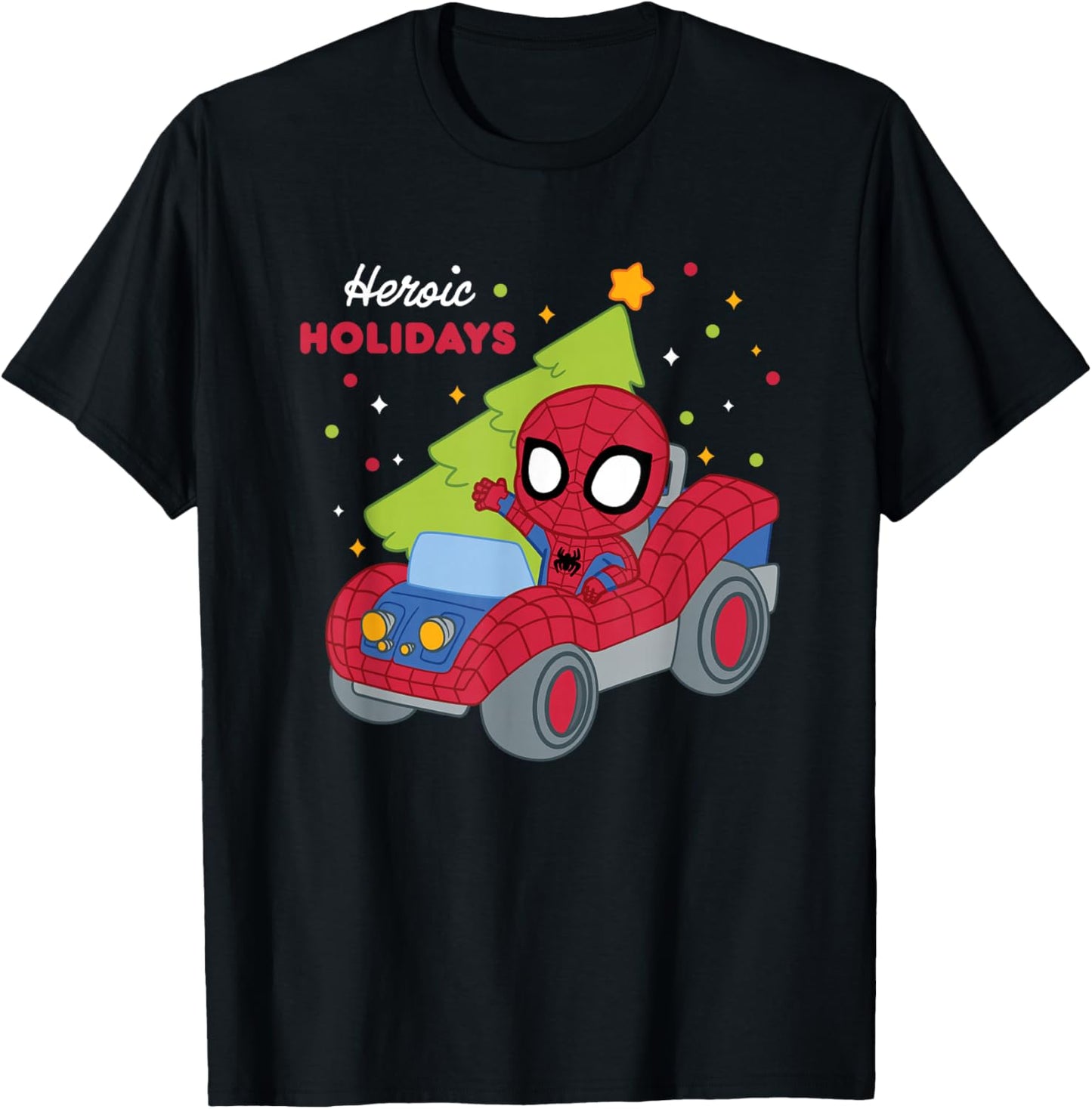 Marvel Christmas Heroic Holidays Cute Spider Man Chest Logo T-Shirt - T-Shirt | Black