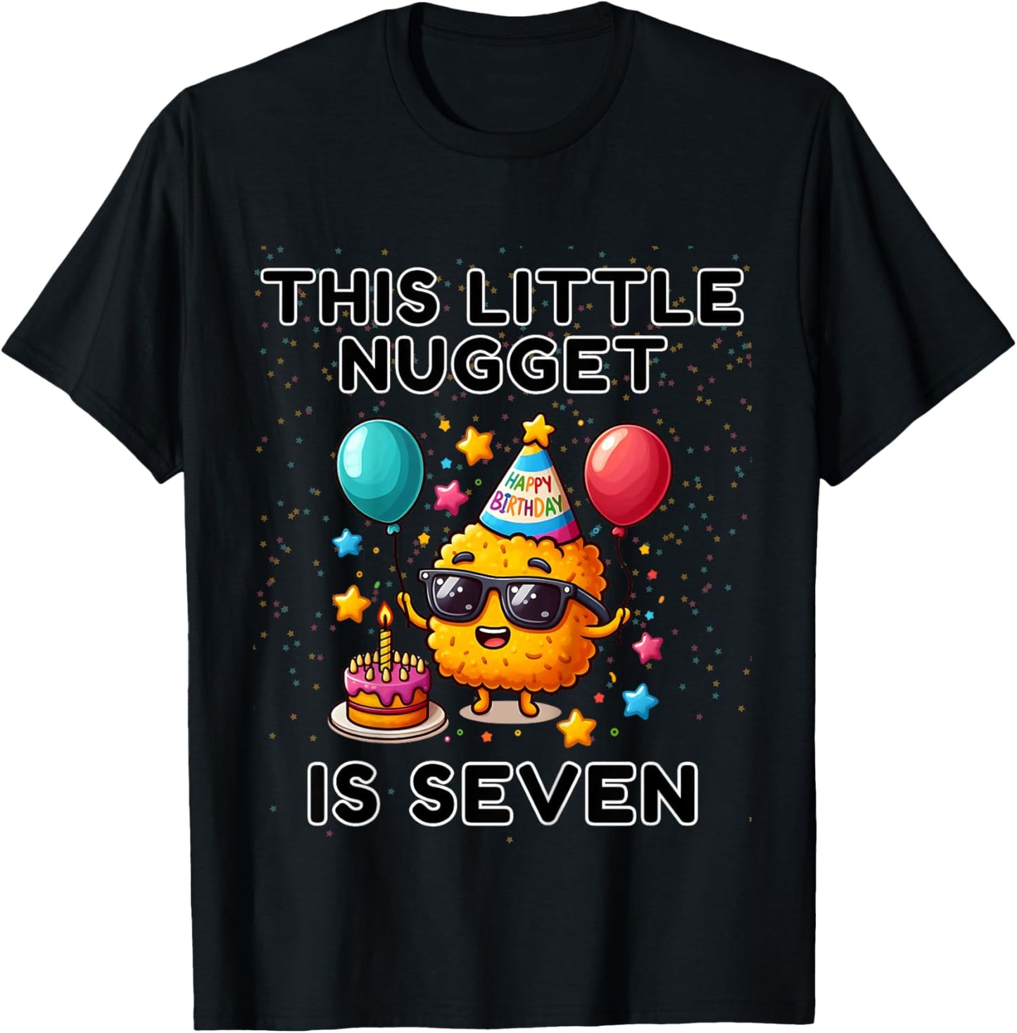Kids This Little-Nugget is Seven, Chicken Nugget 7th Birthday T-Shirt - T-Shirt | Black