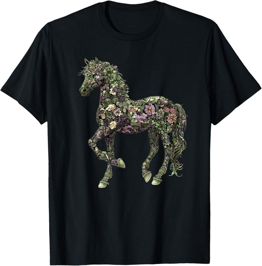 Floral Horse T-Shirt - T-Shirt | Black