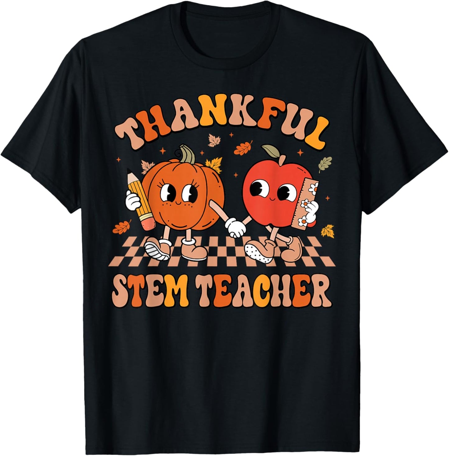 Thankful Stem Teacher Thanksgiving Fall Teacher Women T-Shirt - T-Shirt | Black