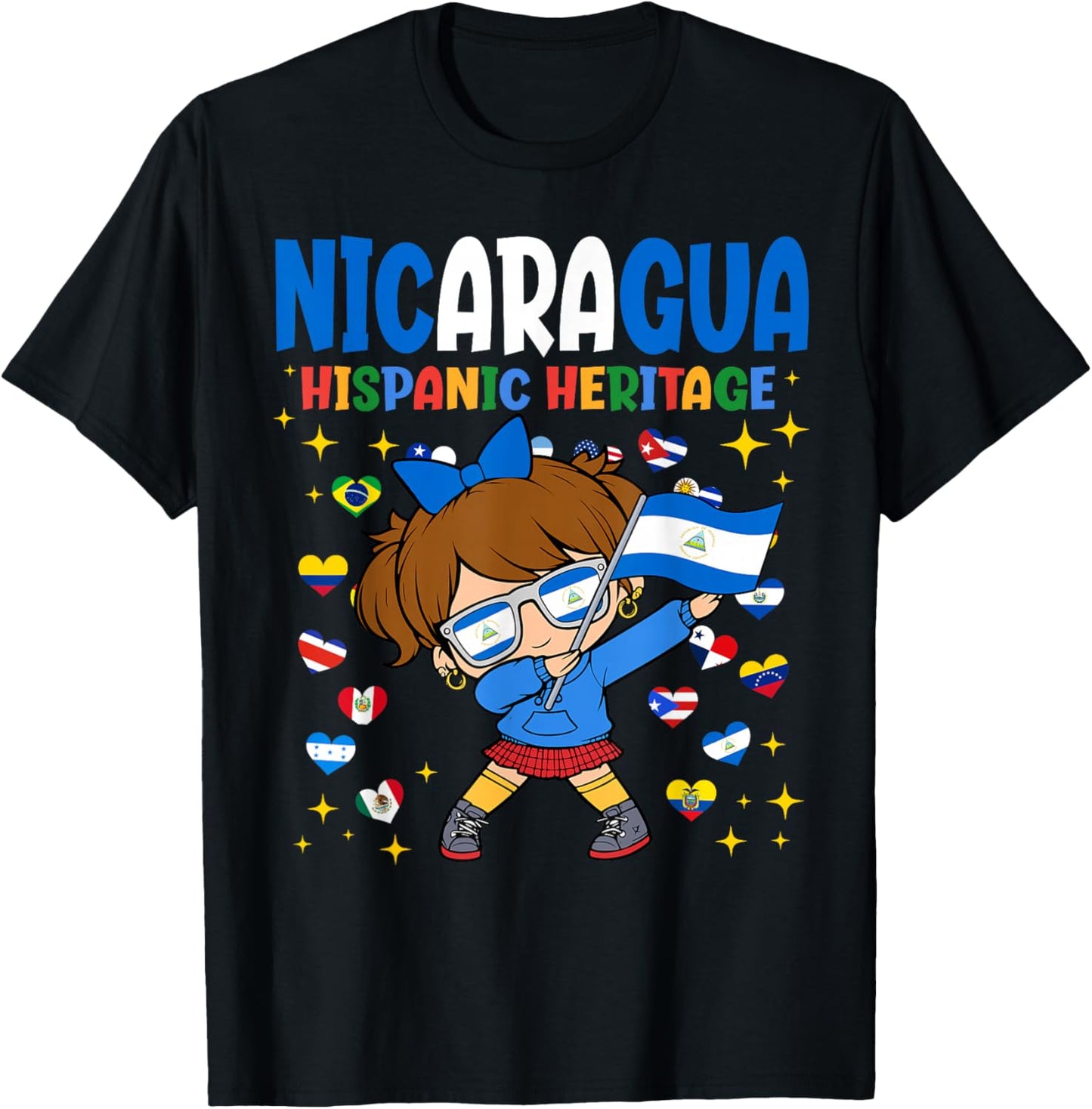 Hispanic Heritage Month Nicaragua Flag Nicaraguan Girl Kids T-Shirt - T-Shirt | Black
