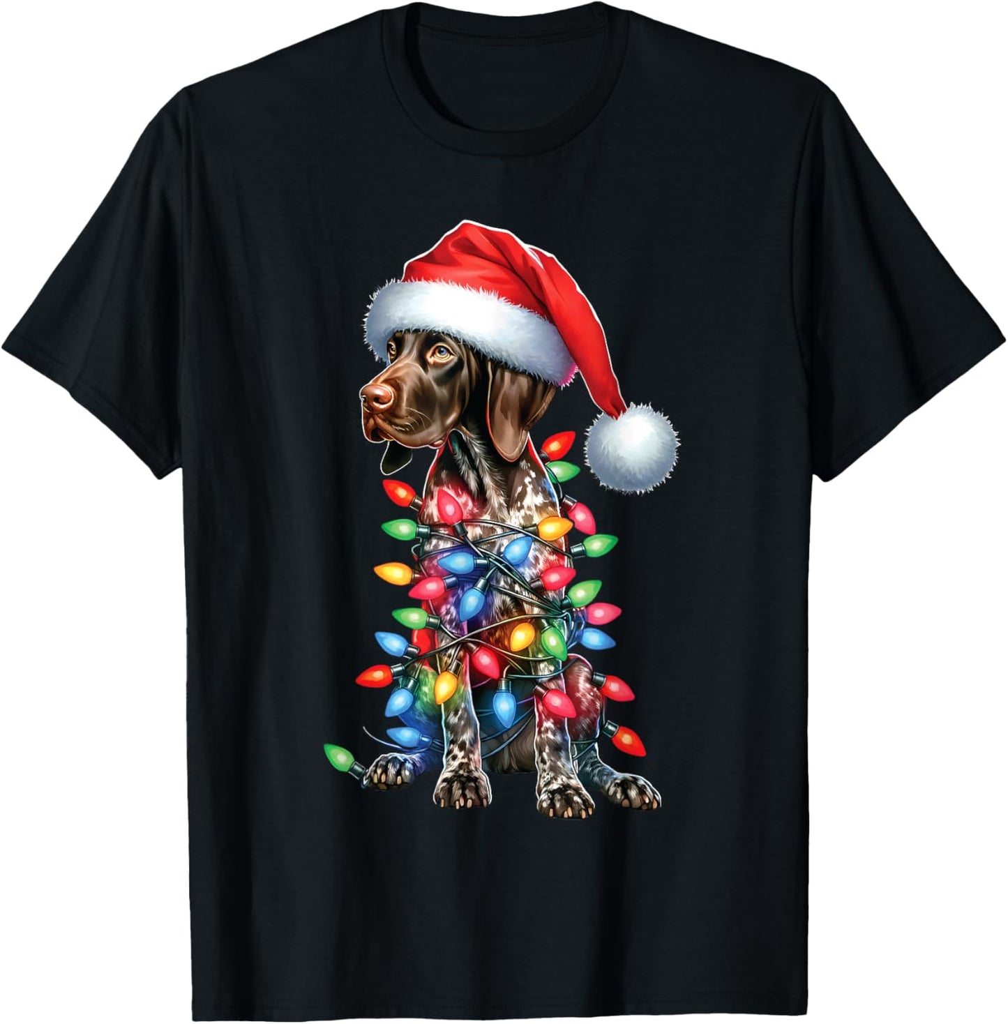 German Shorthaired PointerDog Lovers Santa Hat Christmas T-Shirt - T-Shirt | Black