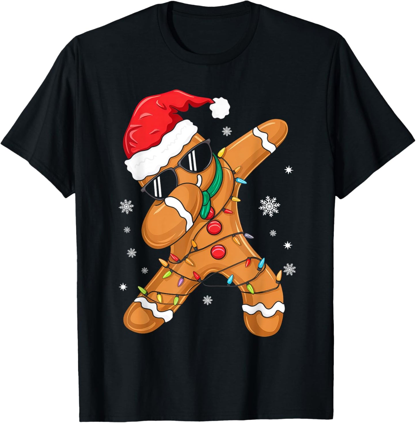 Dabbing Gingerbread Santa Christmas Family Matching Pajamas T-Shirt - T-Shirt | Black