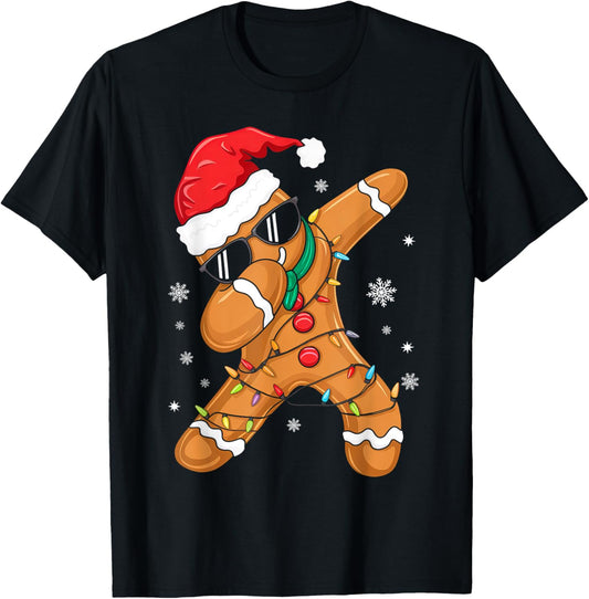 Dabbing Gingerbread Santa Christmas Family Matching Pajamas T-Shirt - T-Shirt | Black