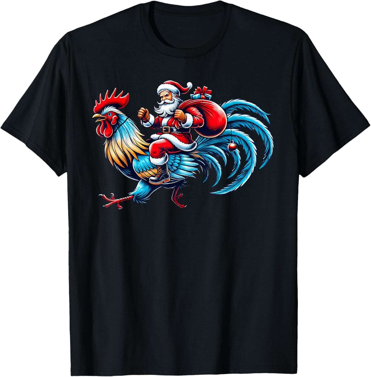 Chicken Lover Xmas Funny Santa Riding Chicken Christmas 2024 T-Shirt - T-Shirt | Black