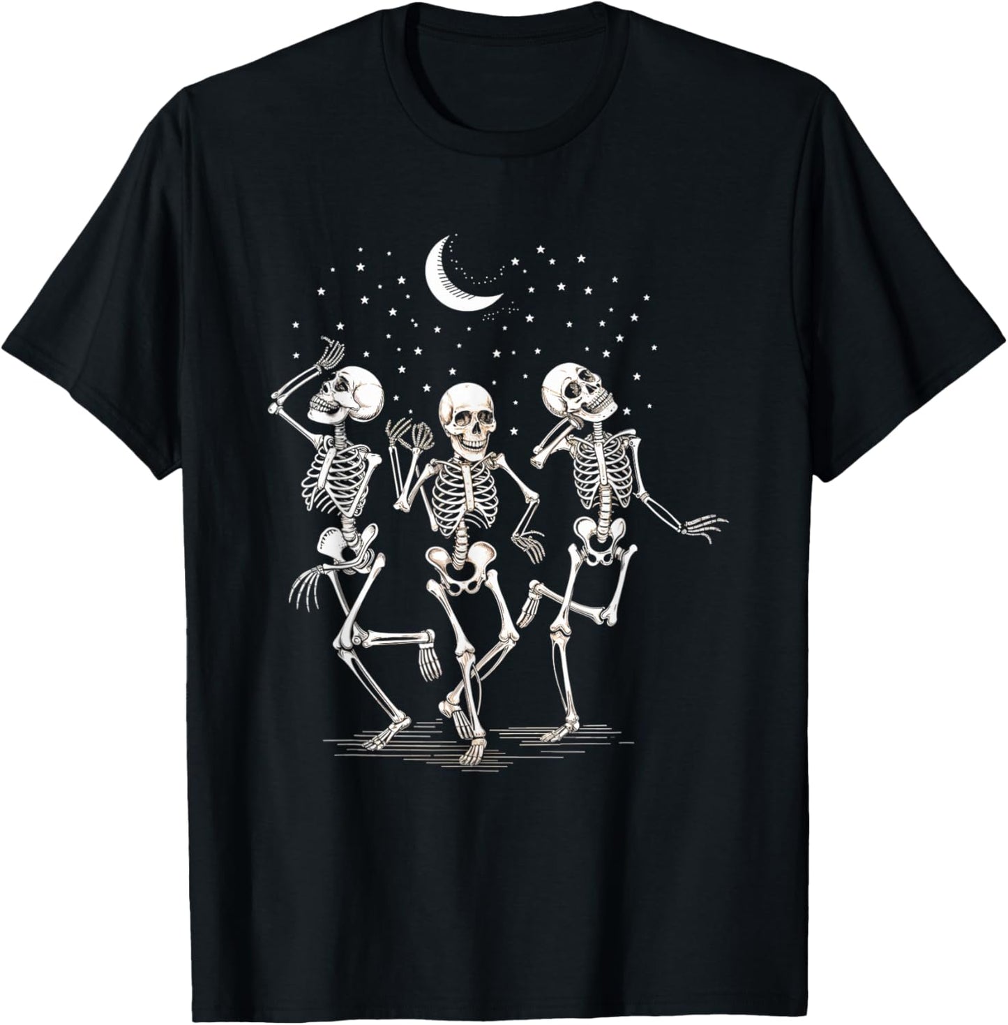 Skeleton Dance Moon Stars Night Halloween Party T-Shirt - T-Shirt | Black
