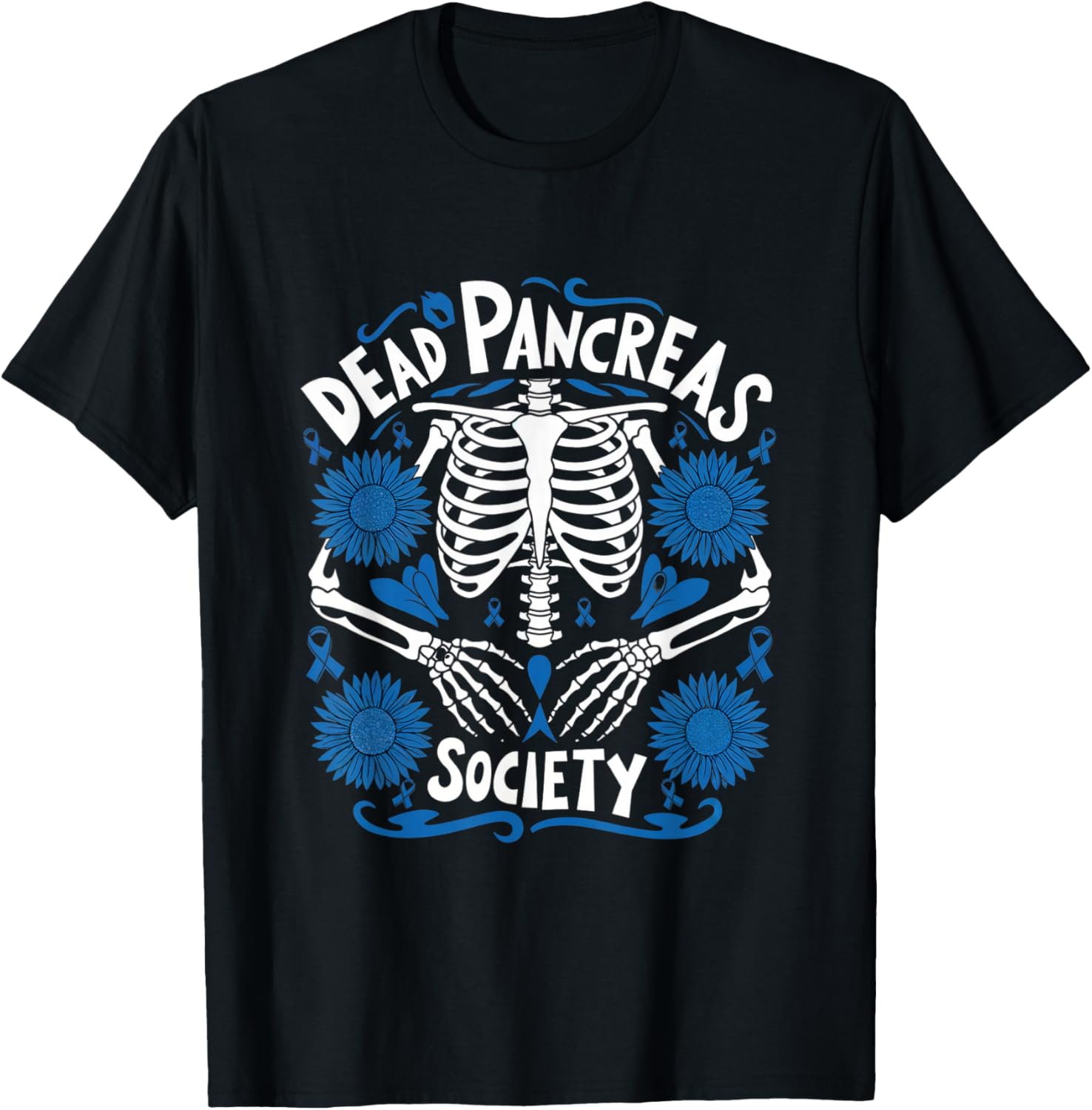 Diabetes Awareness Day: Blue Dead Pancreas Society Skeleton T-Shirt - T-Shirt | Black