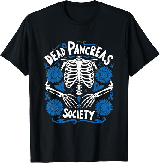 Diabetes Awareness Day: Blue Dead Pancreas Society Skeleton T-Shirt - T-Shirt | Black