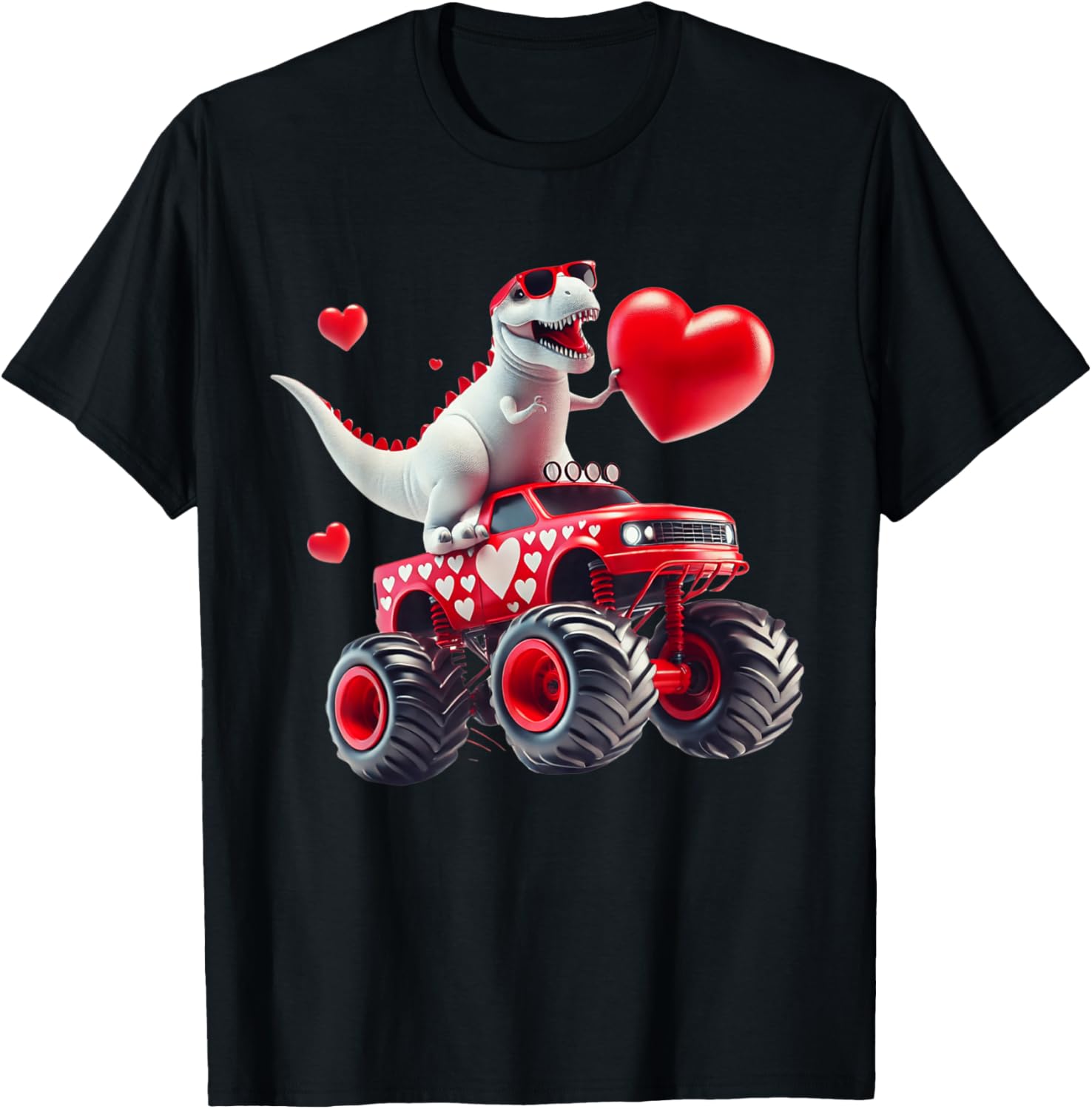 Valentines Day T Rex Riding Monster Truck Funny Toddler Boys T-Shirt - T-Shirt | Black