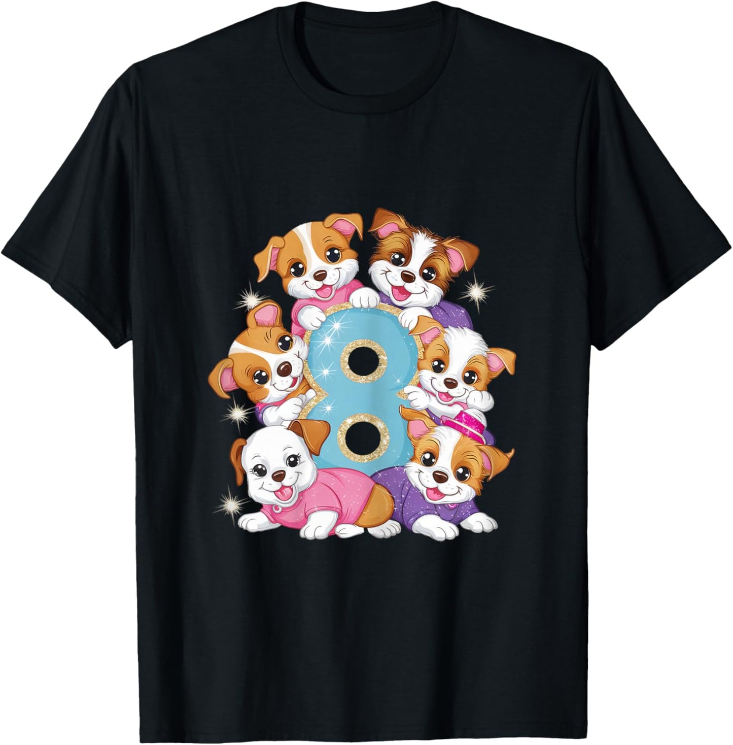 8th Birthday Dog Birthday Shirt for Girls 8 Years Puppy T-Shirt - T-Shirt | Black