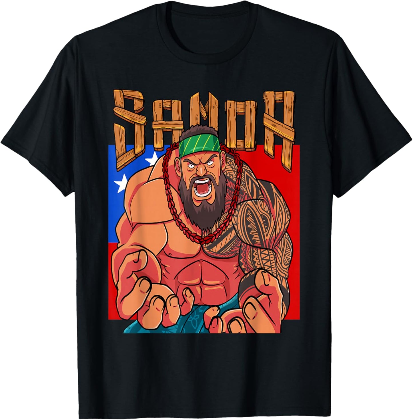 Samoan Pride Polynesian Warrior Samoa Flag Matai T-Shirt - T-Shirt | Black