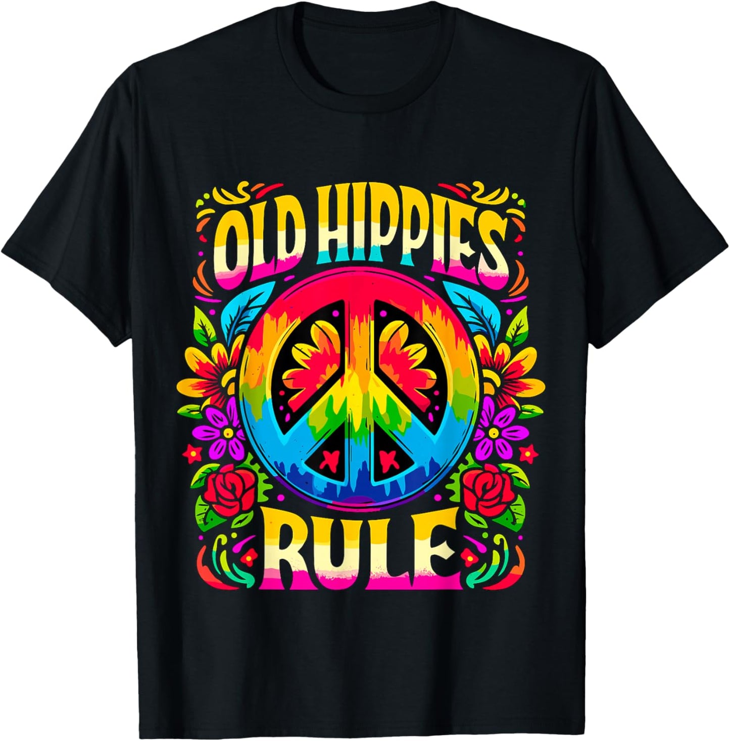 Old Hippies Rule 70s 80s Party Peace T-Shirt - T-Shirt | Black