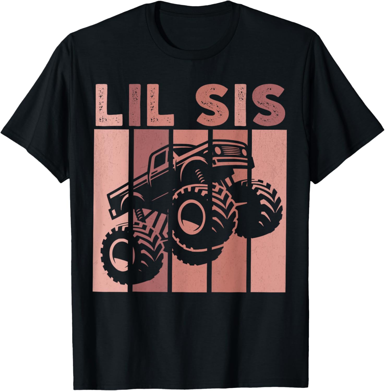 Little Sister Monster Truck Retro Lil Sis Matching Sibling T-Shirt - T-Shirt | Black