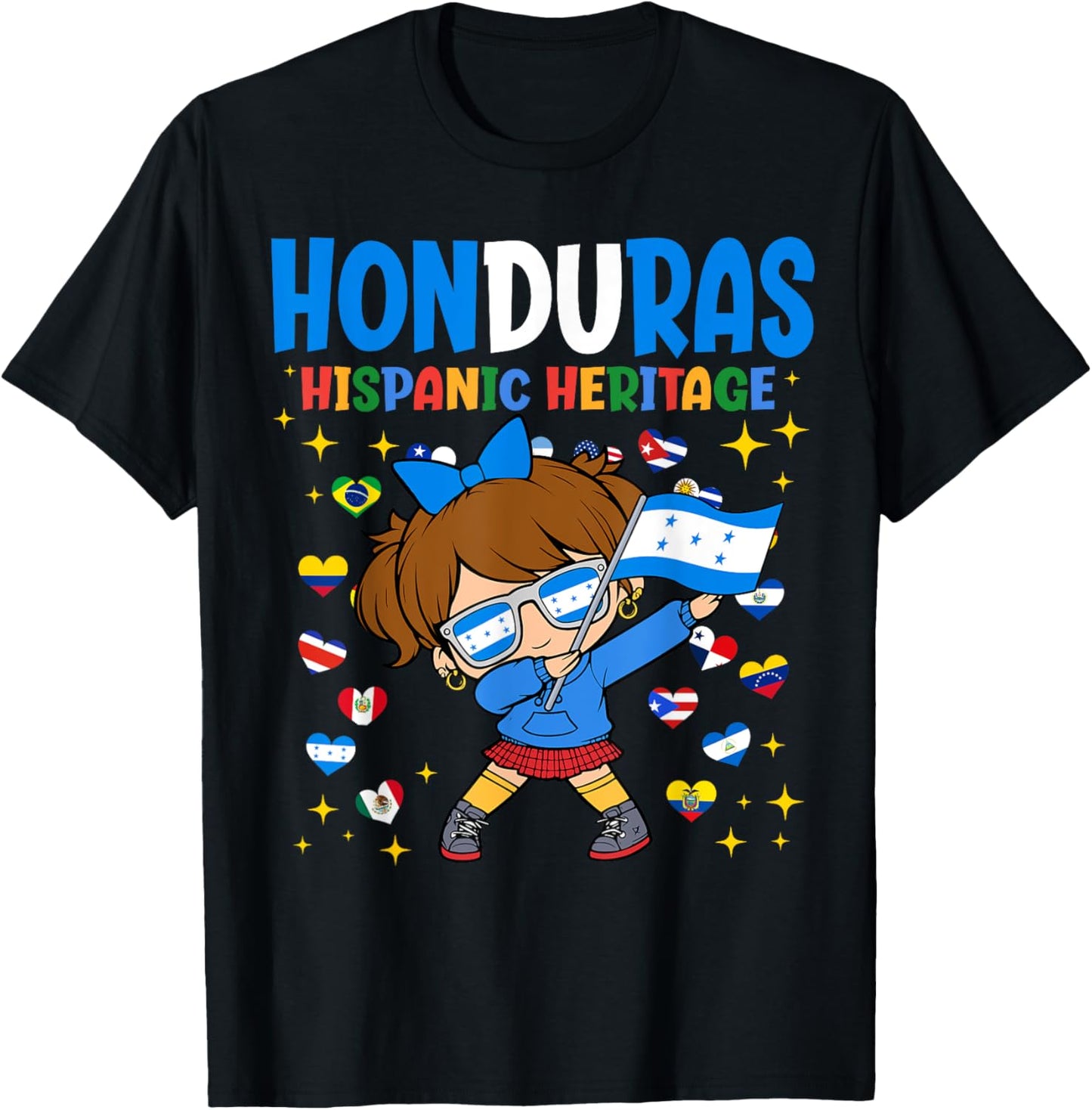 Hispanic Heritage Month Honduras Flag Honduran Girl Kids T-Shirt - T-Shirt | Black