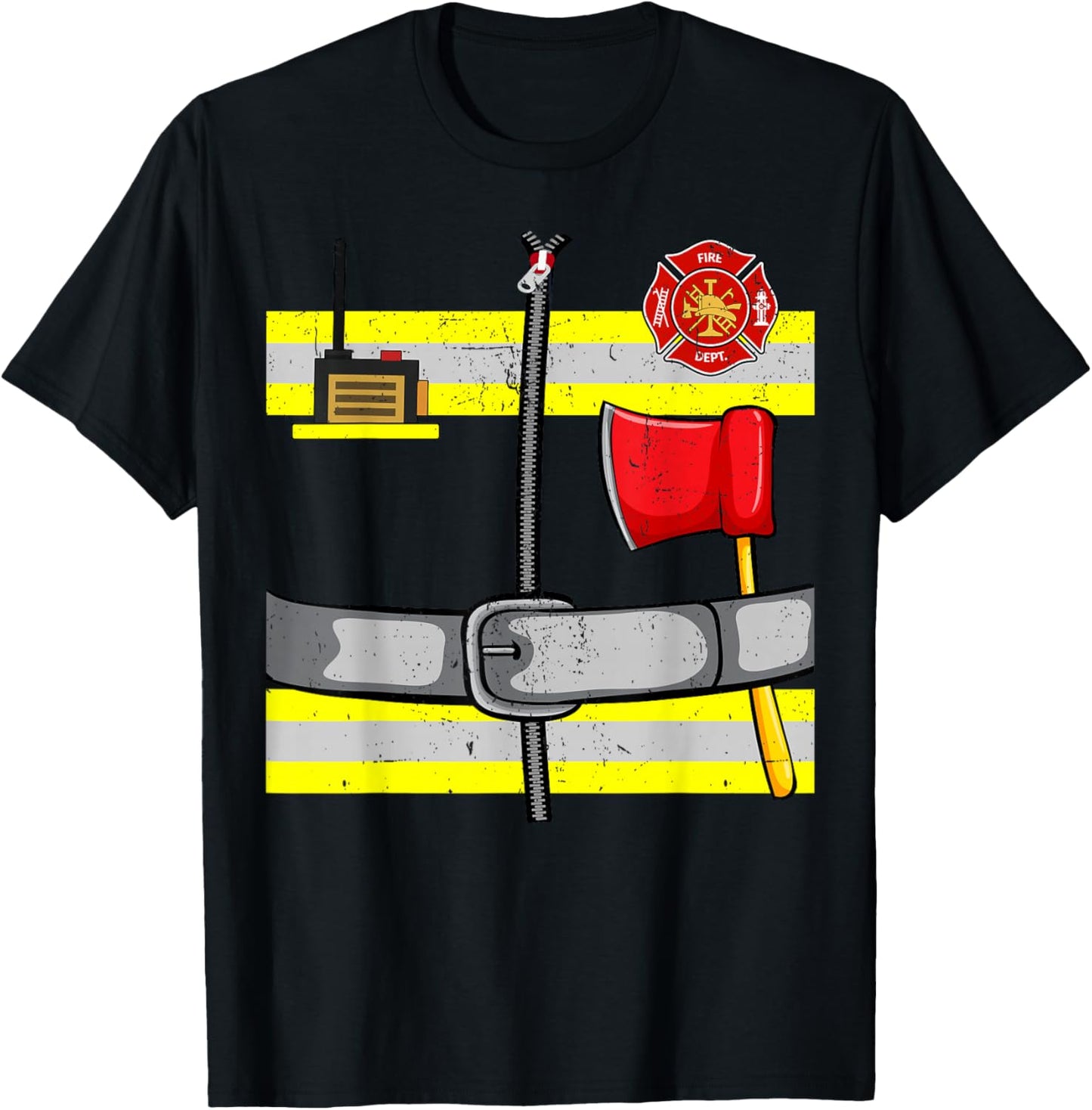 Funny Firefighter Fireman DIY Costume Cosplay Halloween Day T-Shirt - T-Shirt | Black
