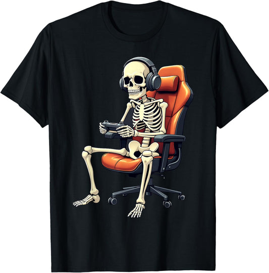 Halloween Skeleton Gamer Video Gaming Boys Girls Men Women T-Shirt - T-Shirt | Black