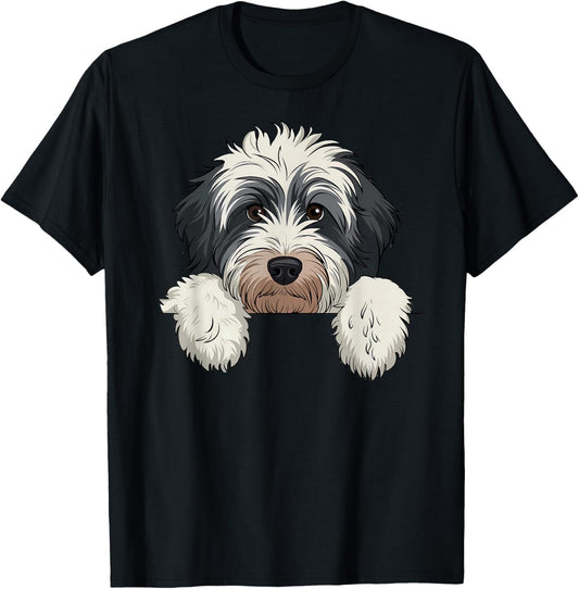 Cute Bernedoodle Peeking Doodle Puppy Dog Lover Men Women T-Shirt - T-Shirt | Black
