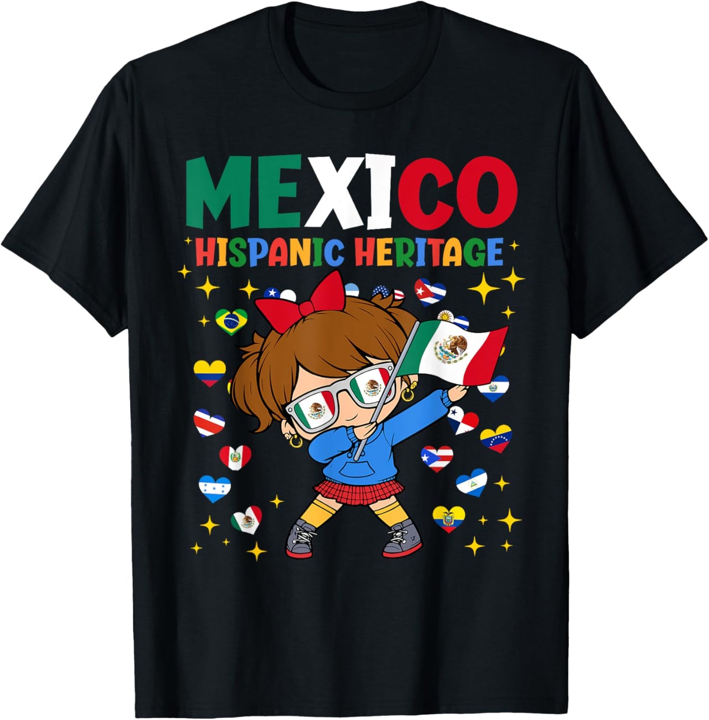Hispanic Heritage Month Mexico Flag Mexican Girl Kids T-Shirt - T-Shirt | Black
