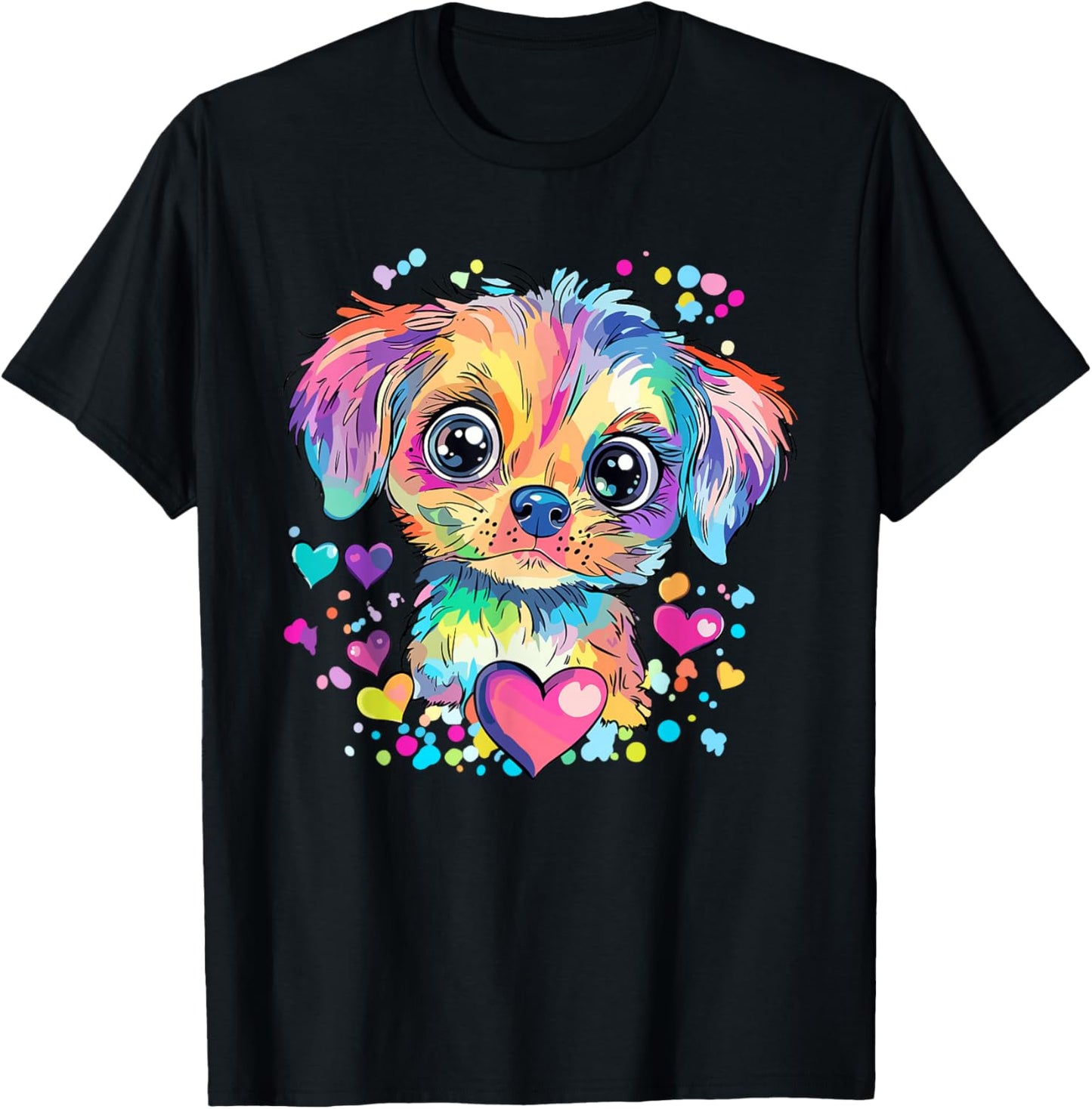 Rainbow Puppy with Hearts T-Shirt - T-Shirt | Black
